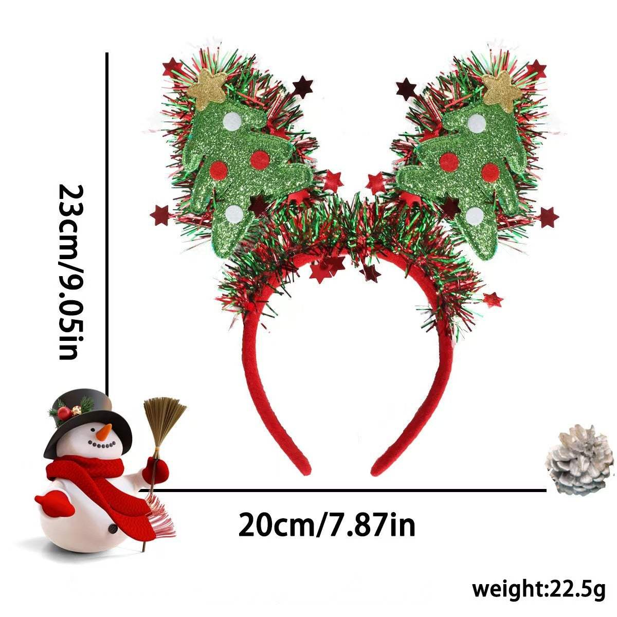 Colorful Star Tinsel Headband, Christmas Tree Snowman Glove Holiday Party Hair Hoop