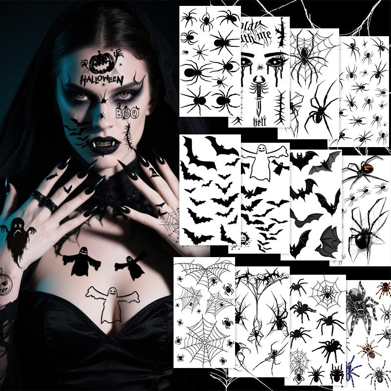 Halloween Skull Grim Reaper Temporary Tattoos, Scythe Blood Scar Bat Tombstone Tattoo Stickers