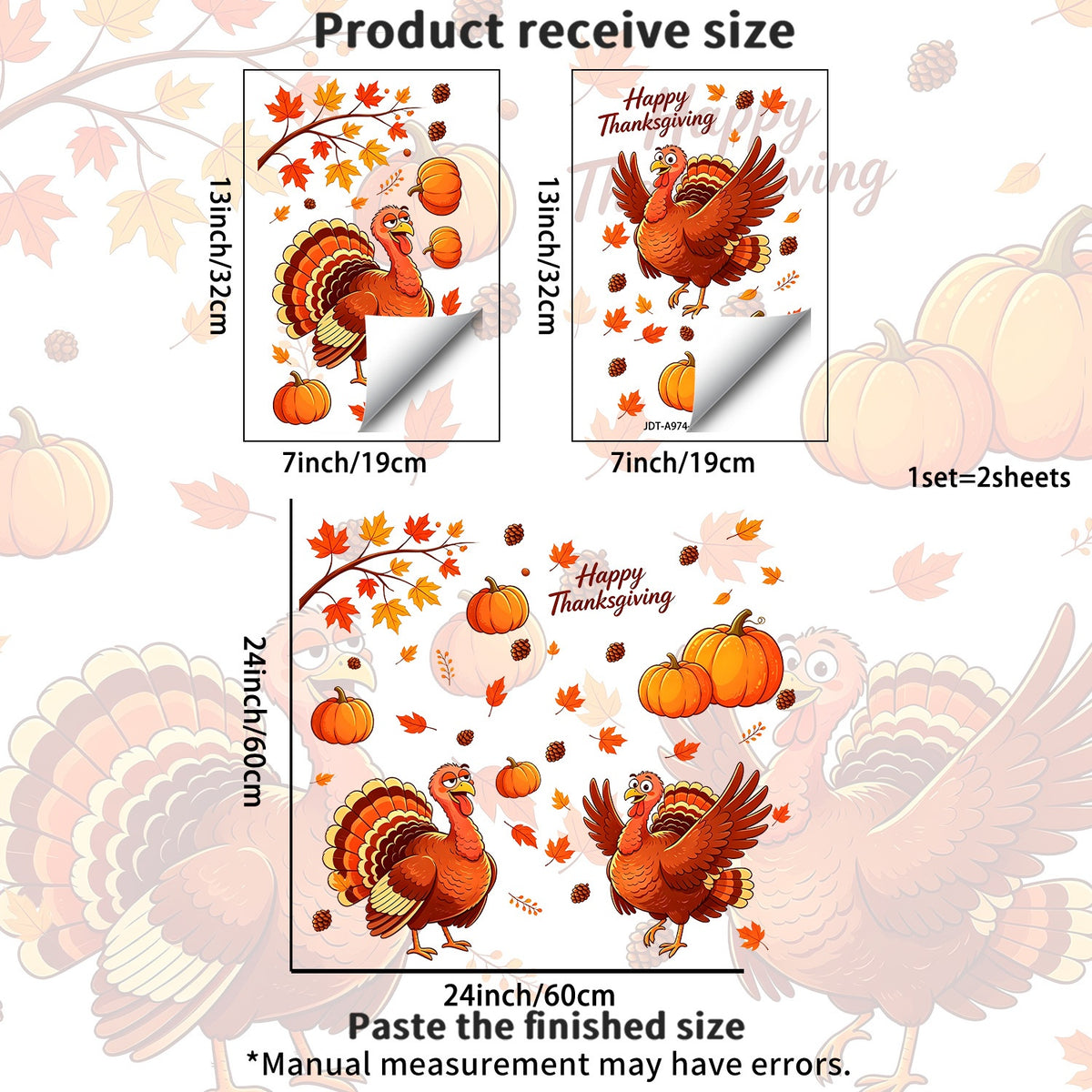 Thanksgiving Cartoon Turkey Window Clings Static Cling Sticker Set Living Room Glass Decorations