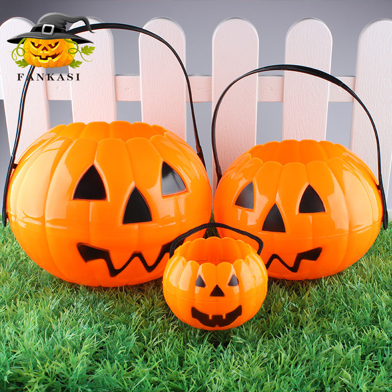Halloween Foldable Pumpkin Candy Buckets, Two Piece Snap Together PP Trick Or Treat Pails In 3 Sizes