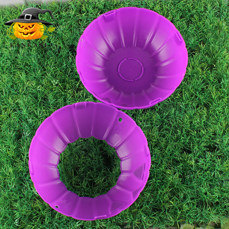 Halloween Foldable Pumpkin Candy Buckets, Two Piece Snap Together PP Trick Or Treat Pails In 3 Sizes