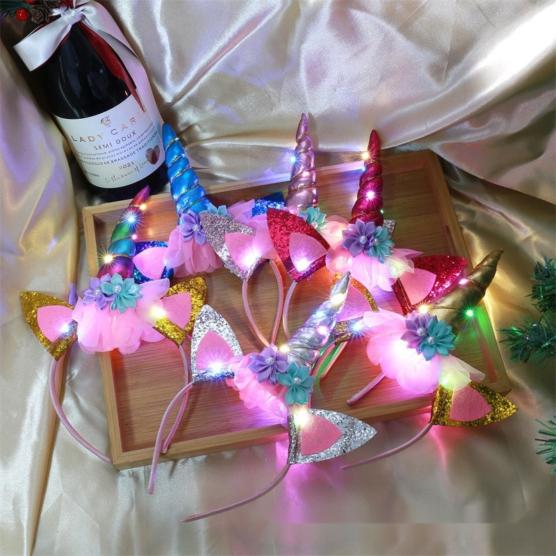 Kids Glowing Unicorn Headband, Light Up Cute Christmas Party Hair Accessory For Holiday Performances