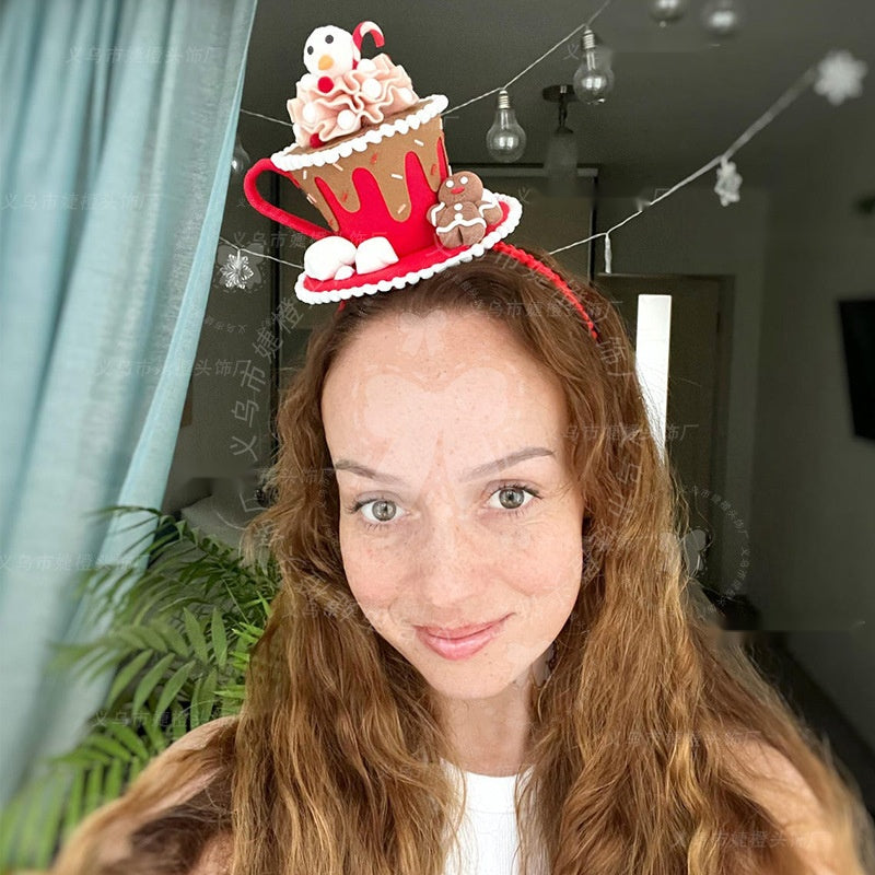 Cupcake Gingerbread Snowman Headband, Cute Christmas Hair Hoop for Kids Party Costume