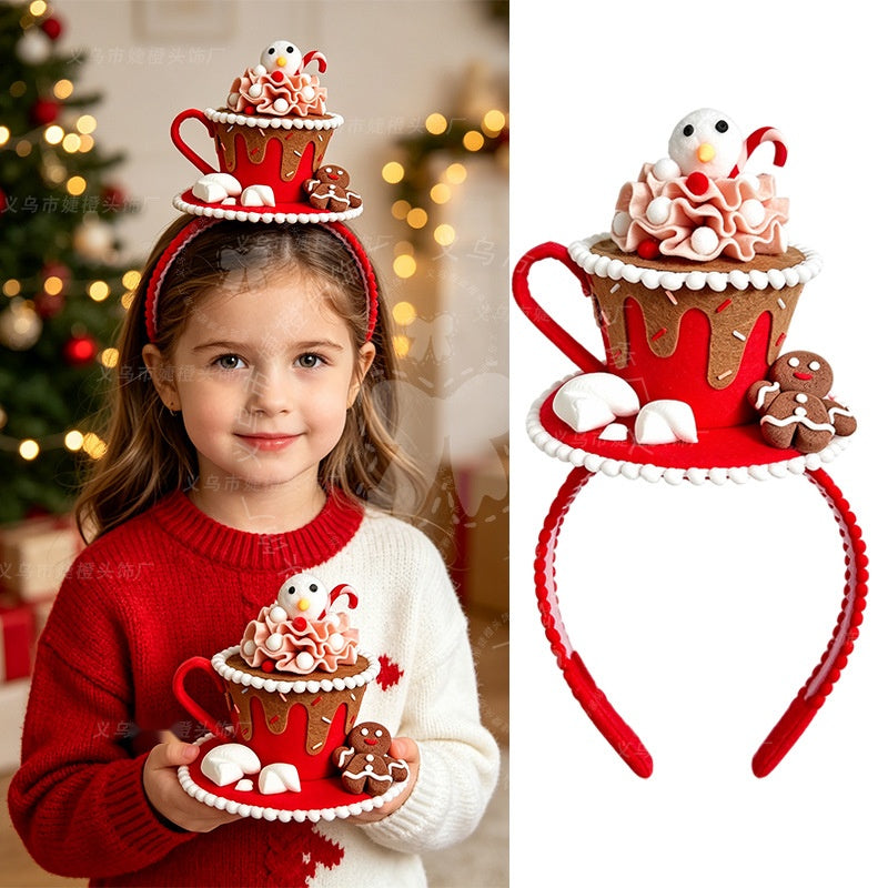 Cupcake Gingerbread Snowman Headband, Cute Christmas Hair Hoop for Kids Party Costume
