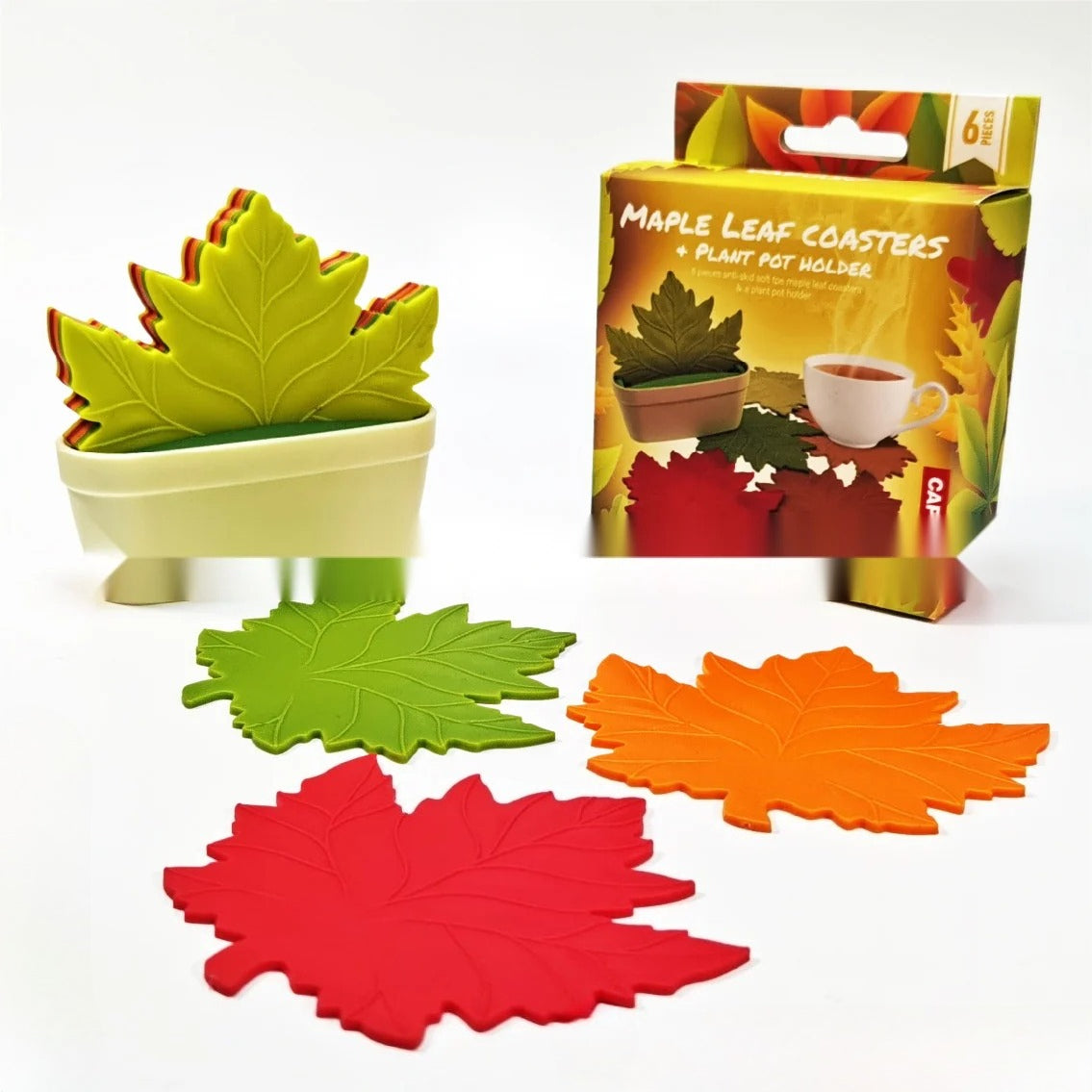 Creative Maple Leaf Coaster Set with Storage Box, Heat Resistant Non-Slip Cup and Coffee Mat