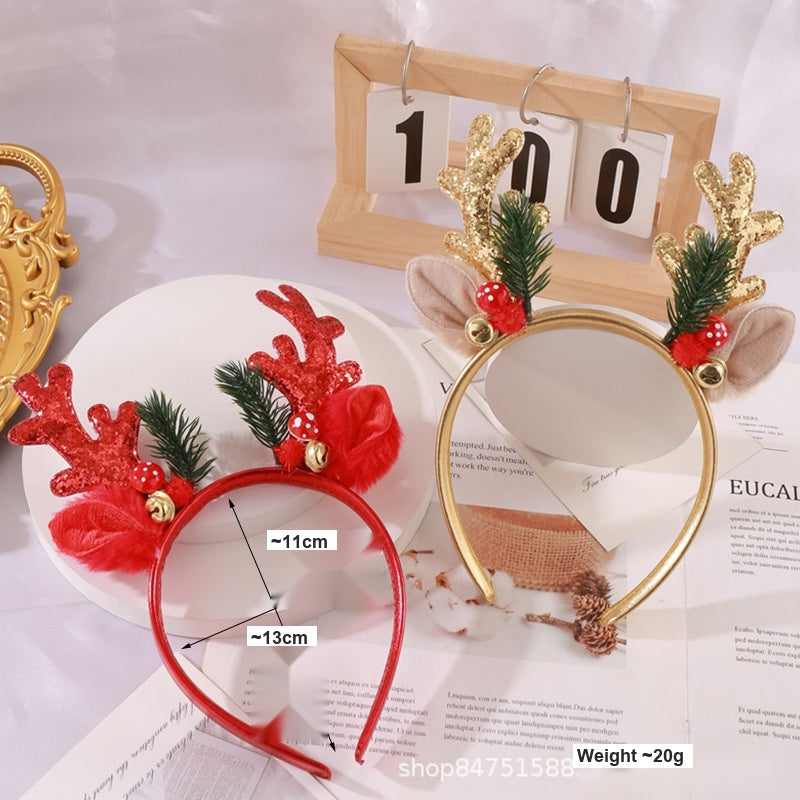 Cartoon Red Reindeer Antler Headband with Bells, Christmas Hair Accessory for Kids