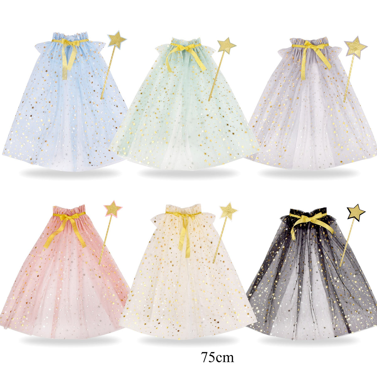 Kids Fairy Tulle Cape, Lightweight Party Performance Cloak With Star Wand Prop