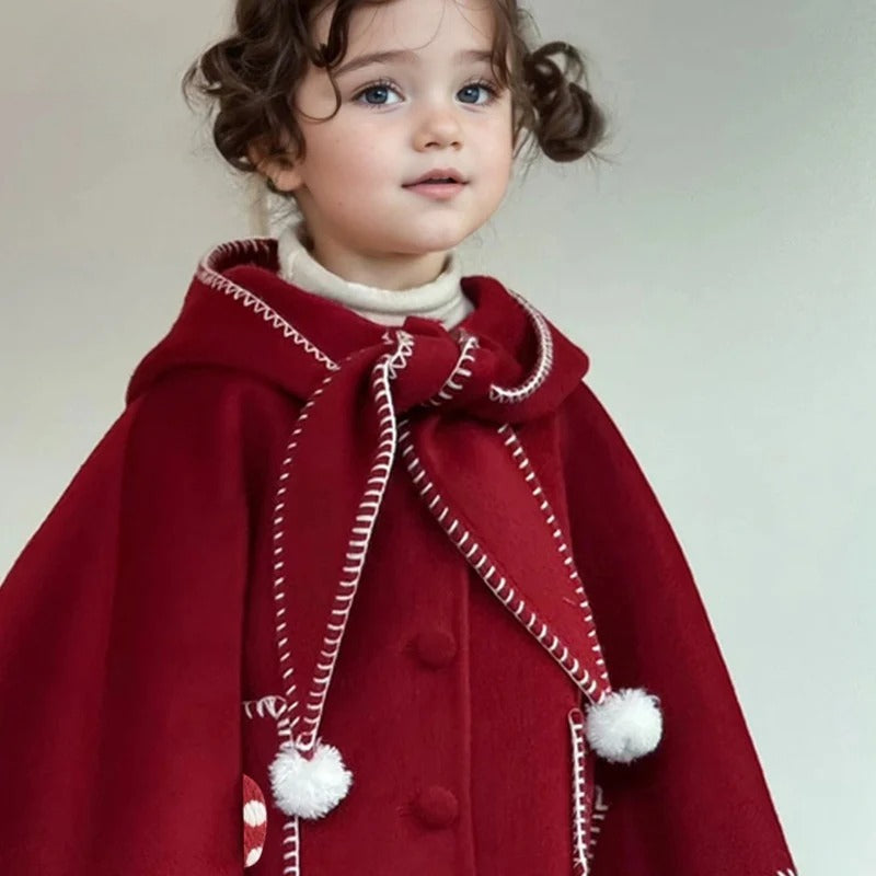 Girls Hooded Cape Trench Coat Fall Winter Fashion Kids Cloak Baby Shawl Christmas Outwear