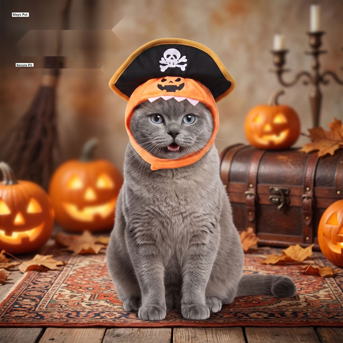 Pirate Pumpkin Pet Costume Hood, Double Layer Skull Hat for Small Dogs and Cats Halloween