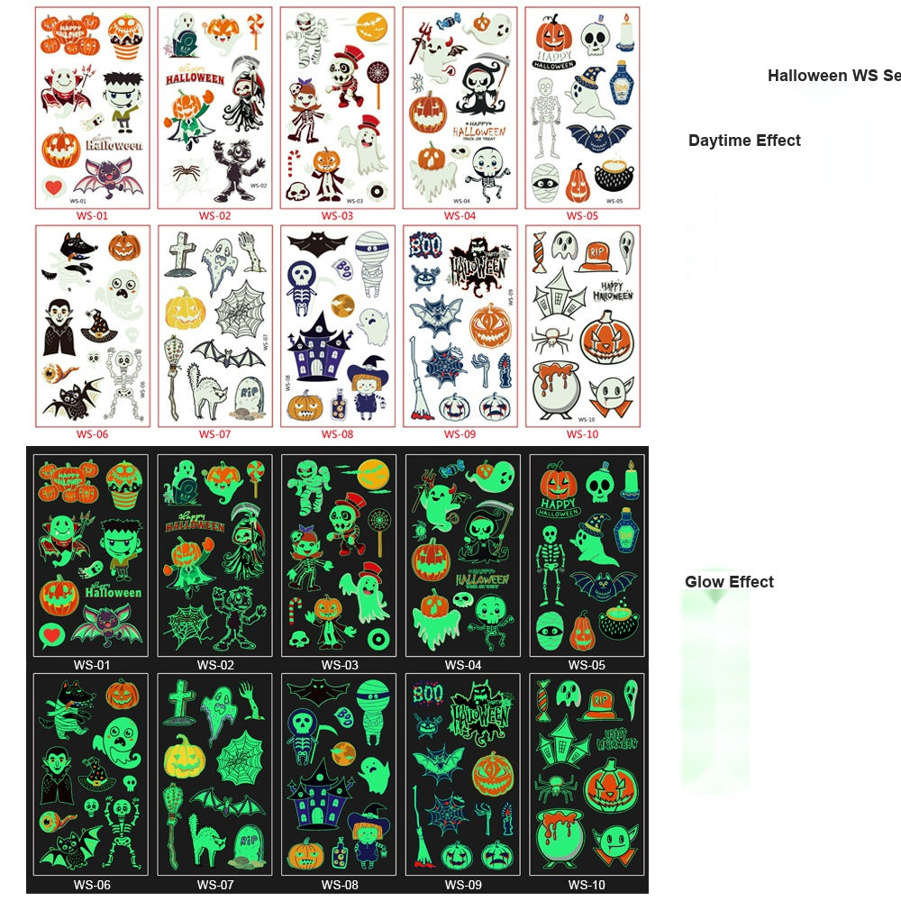 Kids Glow In The Dark Cartoon Halloween Temporary Tattoos, Party Favor Stickers For Holiday Activities