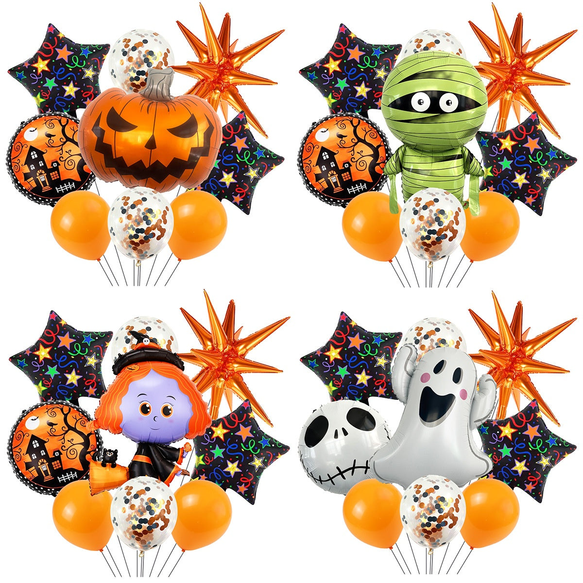 Halloween Foil Balloon Set, Pumpkin Ghost Skull Cartoon Shaped Balloons For Spooky Party Decor