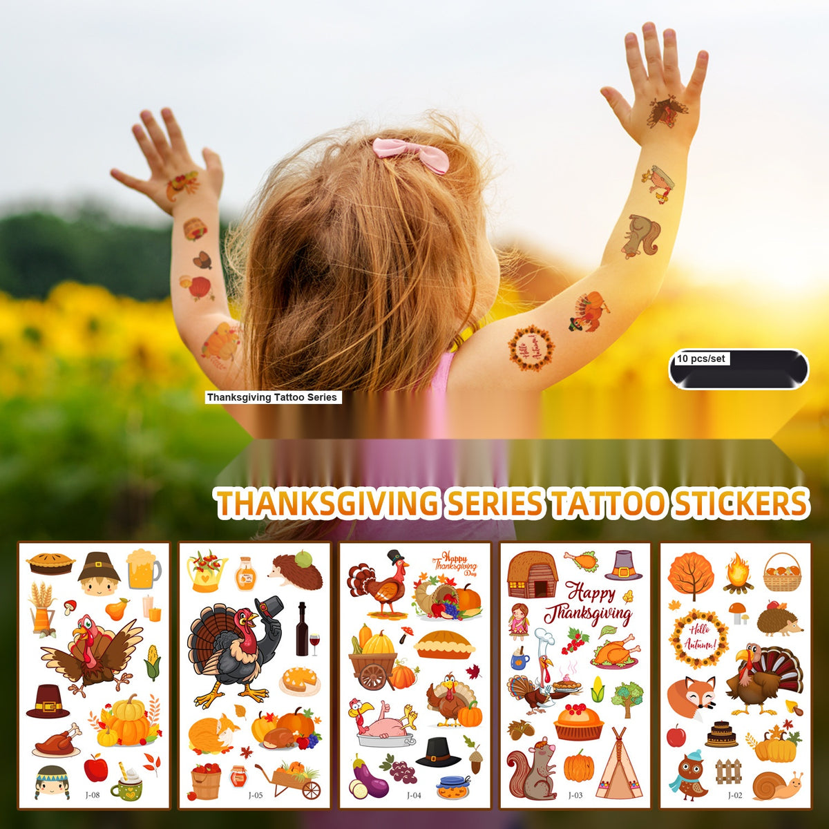 Thanksgiving Temporary Tattoos Face Decals Maple Leaf Turkey Pumpkin Party Stickers