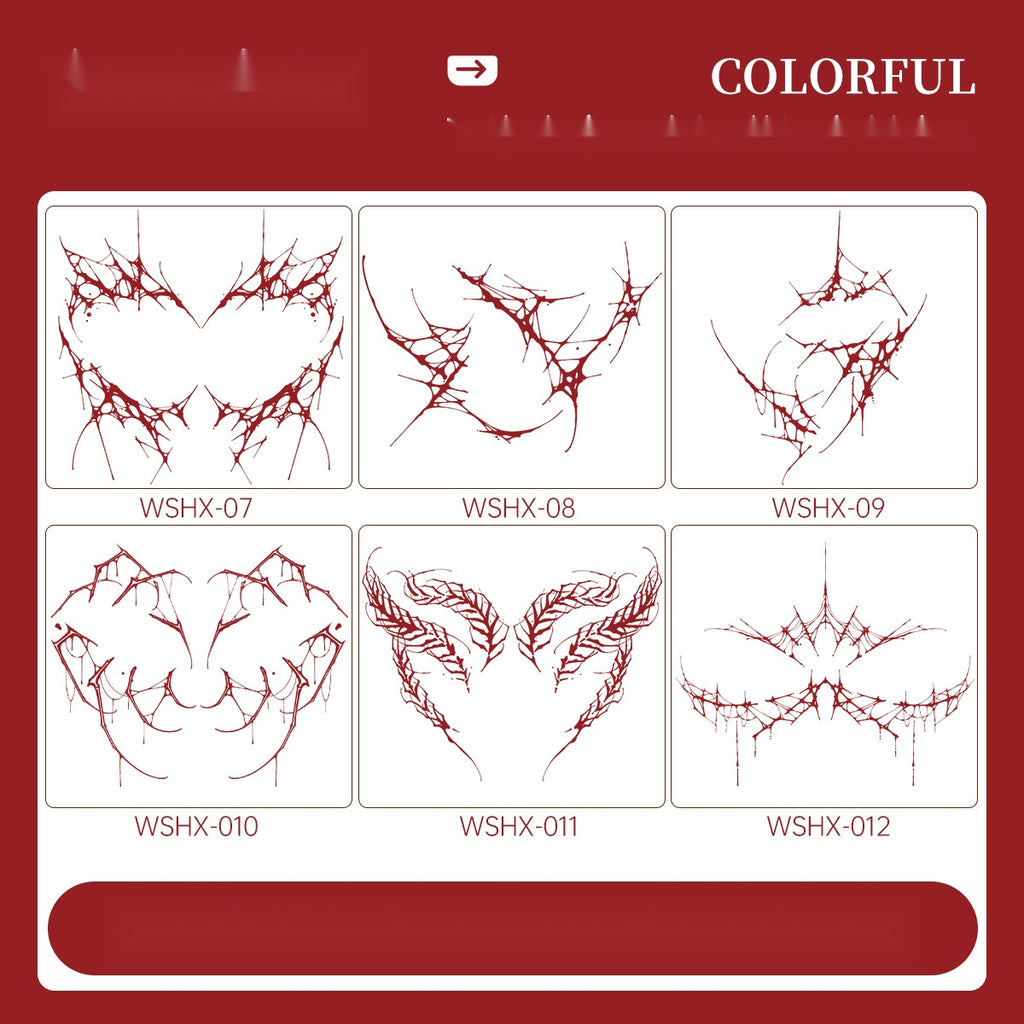 Halloween Colorful Face Tattoos, Cosplay Blood Spider Web Waterproof Special Effect Stickers