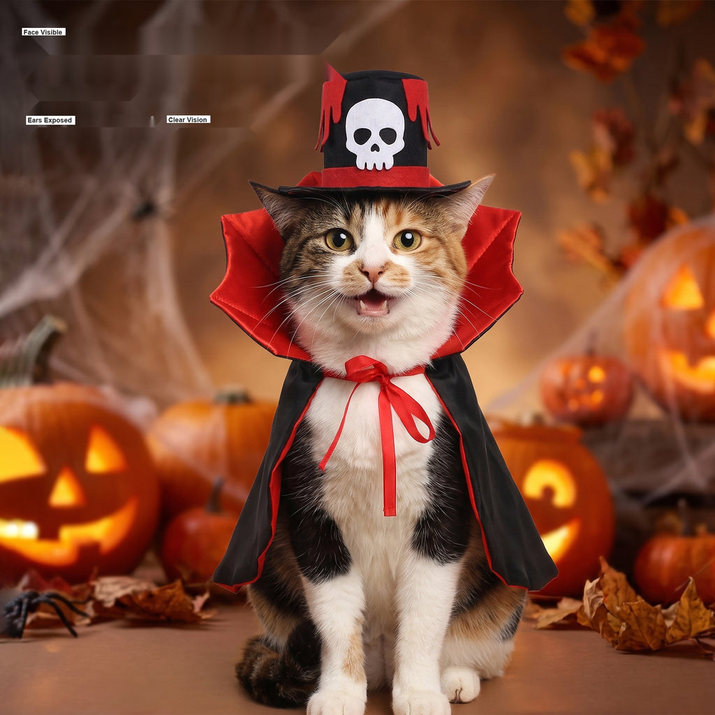 Pet Halloween Costume Set Witch Hat Cape Accessories Full Cat Dog Outfit Party Decor