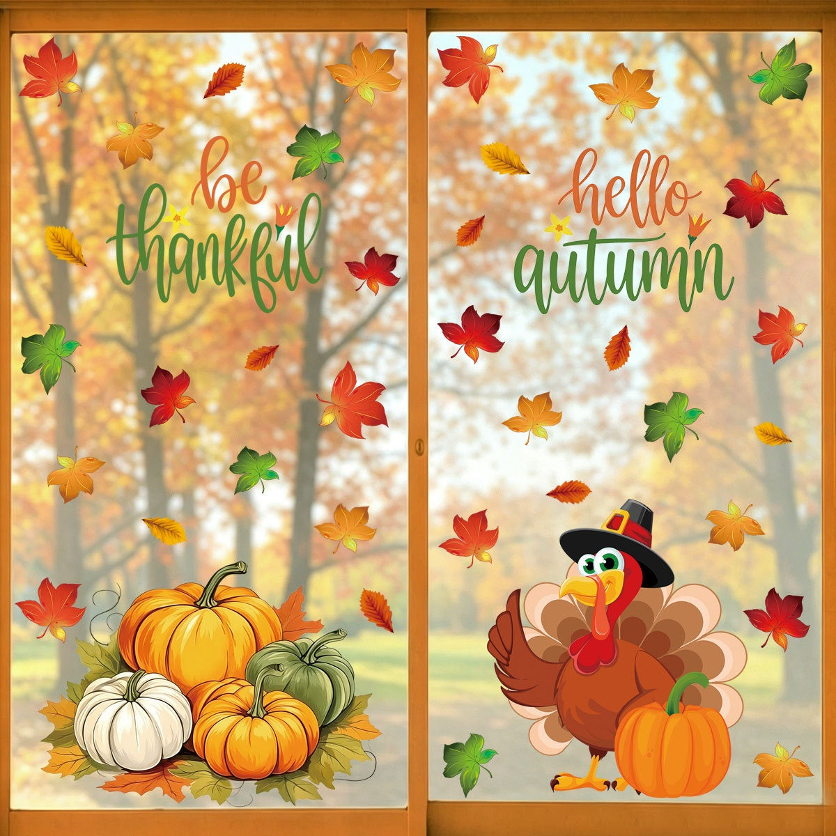 Thanksgiving Window Clings Pumpkin Maple Leaf Turkey Static No Residue Glass Stickers