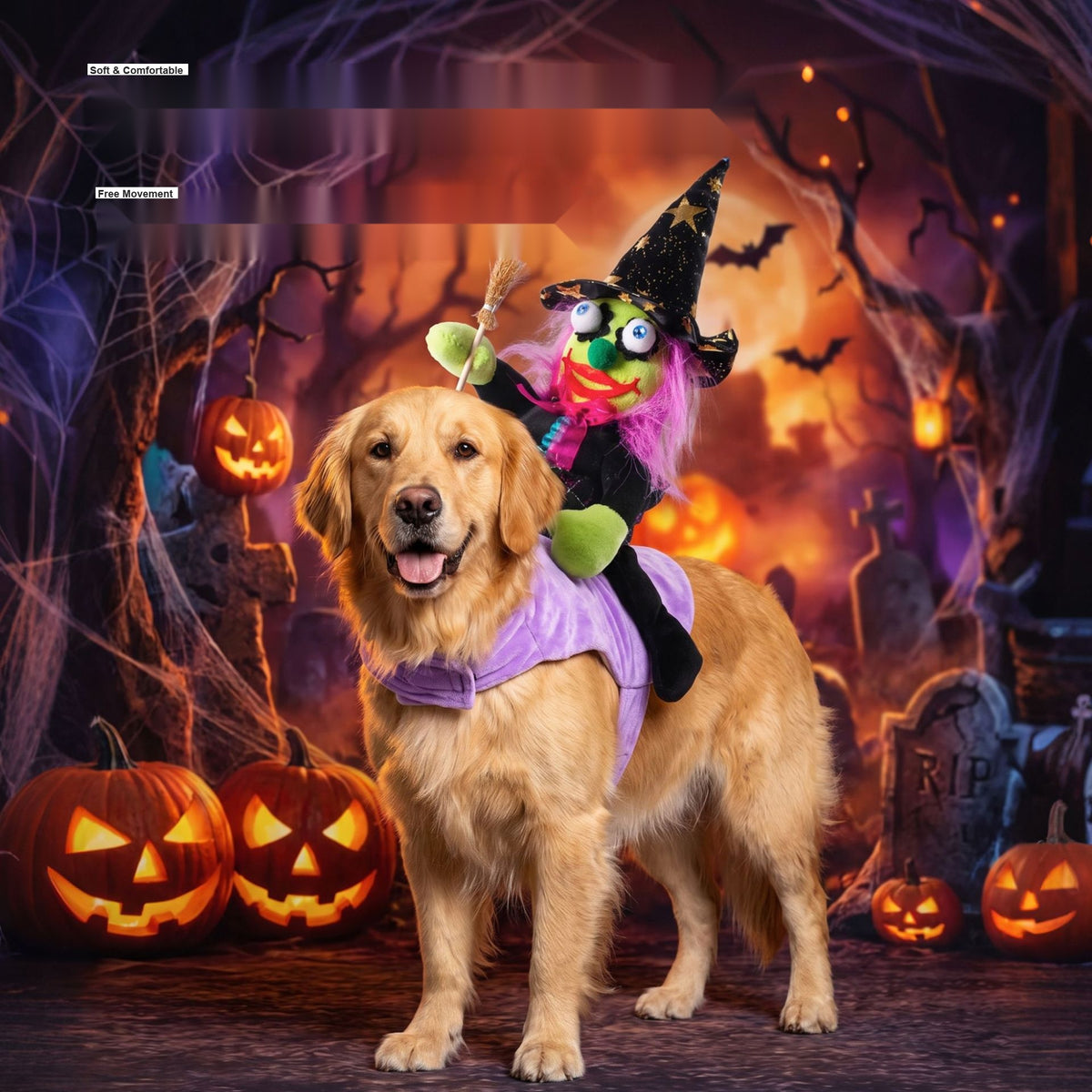 Halloween Purple Wizard Riding Costume for Dogs and Cats, Pet Party Outfit