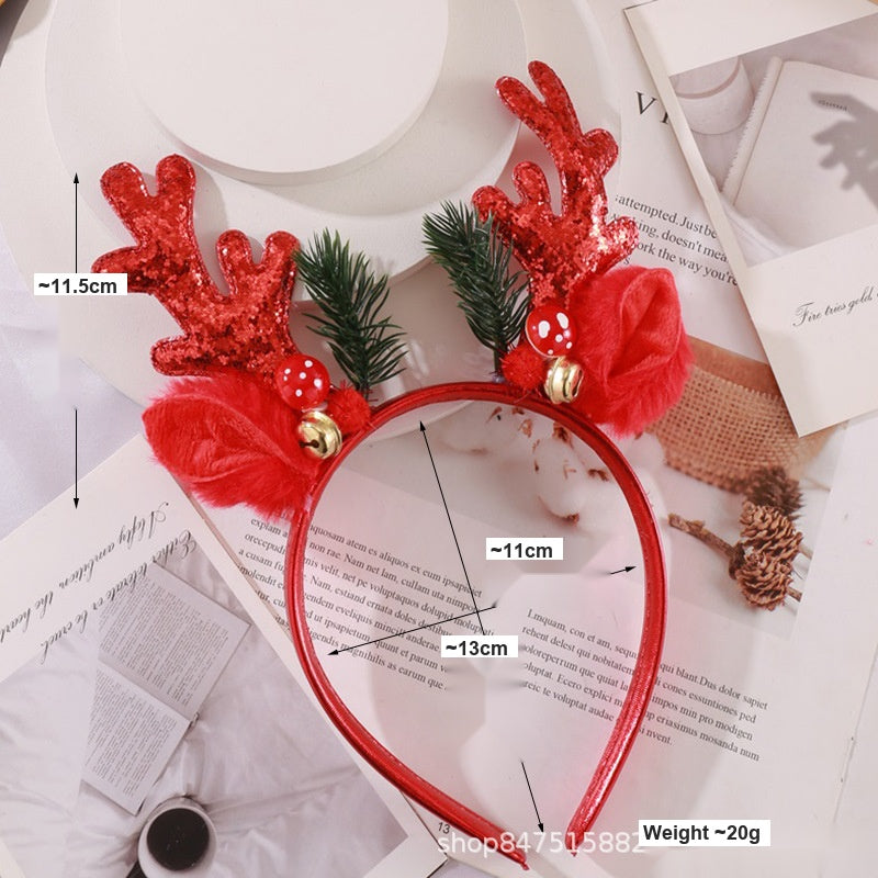 Cartoon Red Reindeer Antler Headband with Bells, Christmas Hair Accessory for Kids