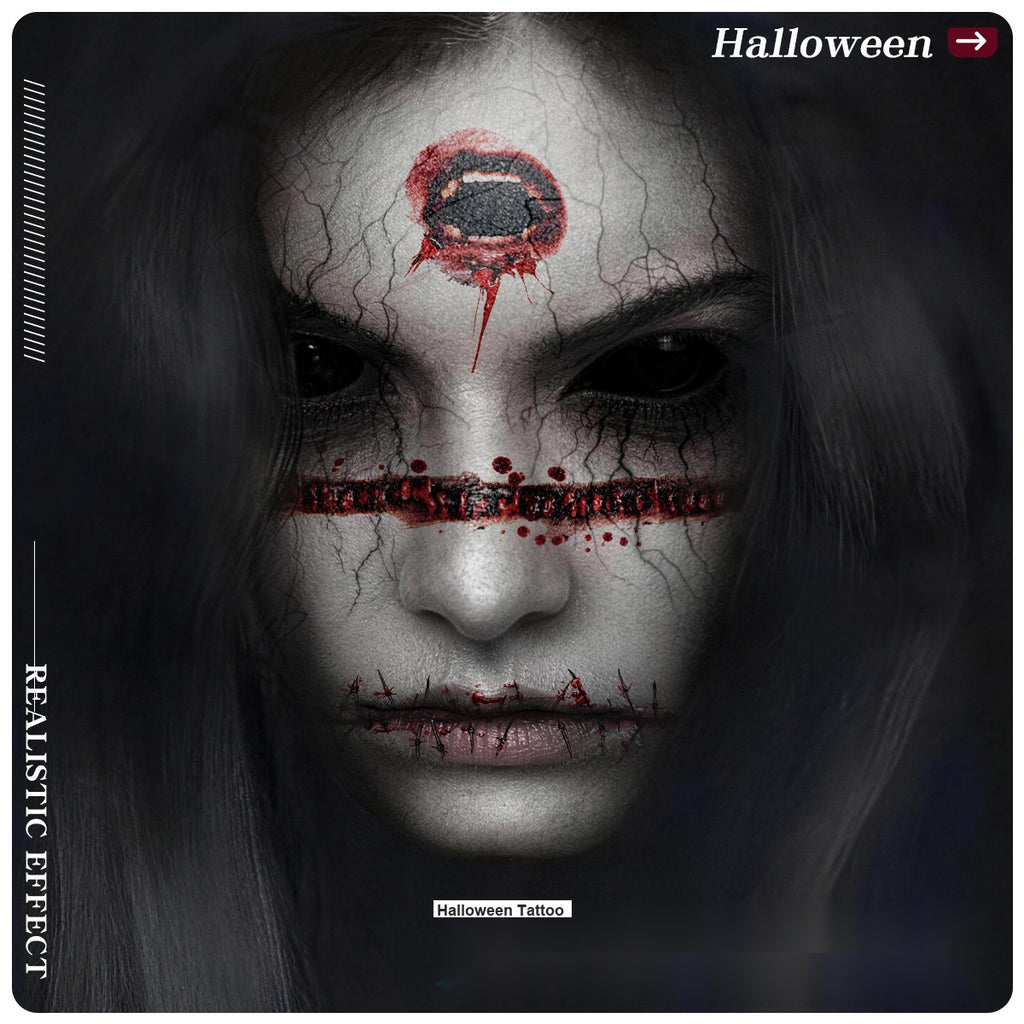Halloween Realistic Scar Wound Temporary Tattoos, Bloody Horror Tattoo Stickers For Party Costumes
