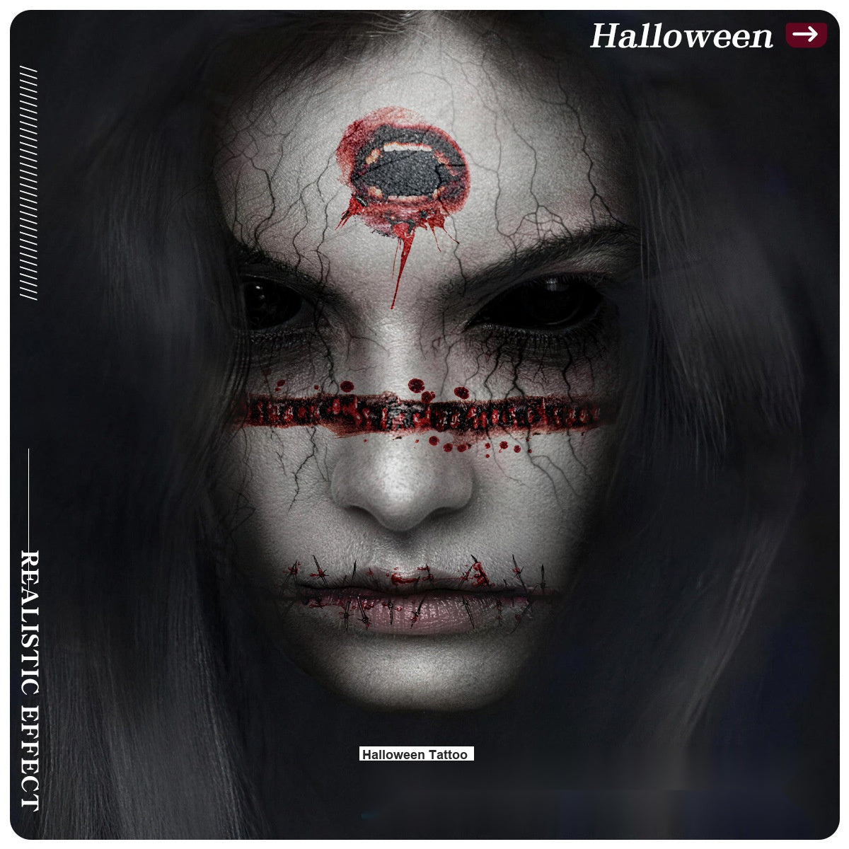 Halloween Realistic Scar Wound Temporary Tattoos, Bloody Horror Tattoo Stickers For Party Costumes