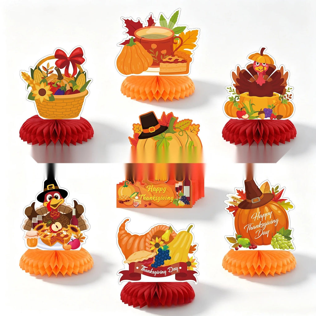 Thanksgiving Party Decoration Kit Banner Bunting Balloons Turkey Honeycomb Tabletop Decor Set