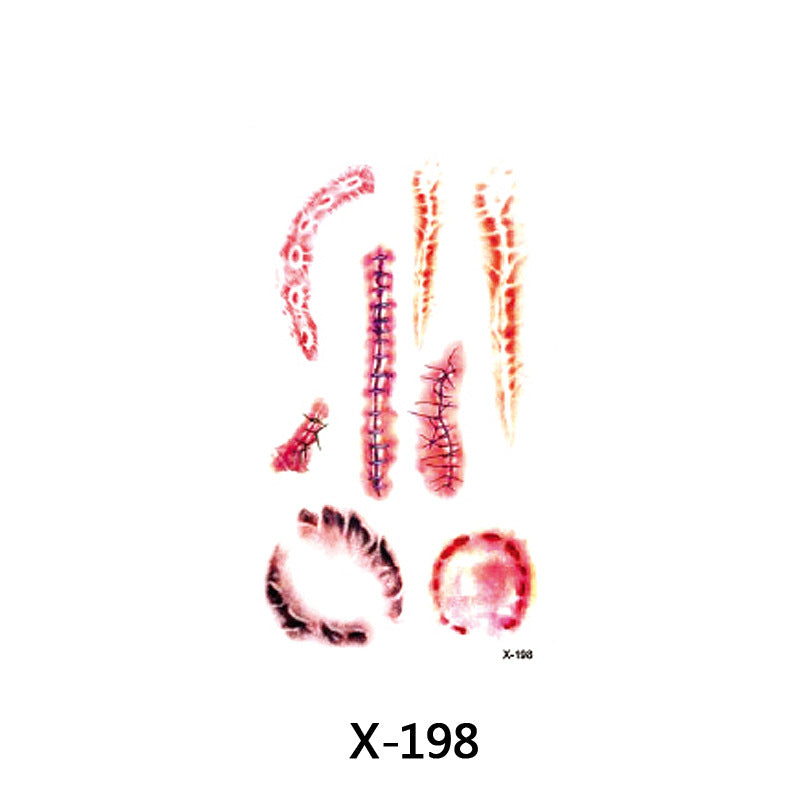 Halloween Wound Scar Temporary Tattoos Face Injury Cut Blood Sticker Waterproof Horror Makeup