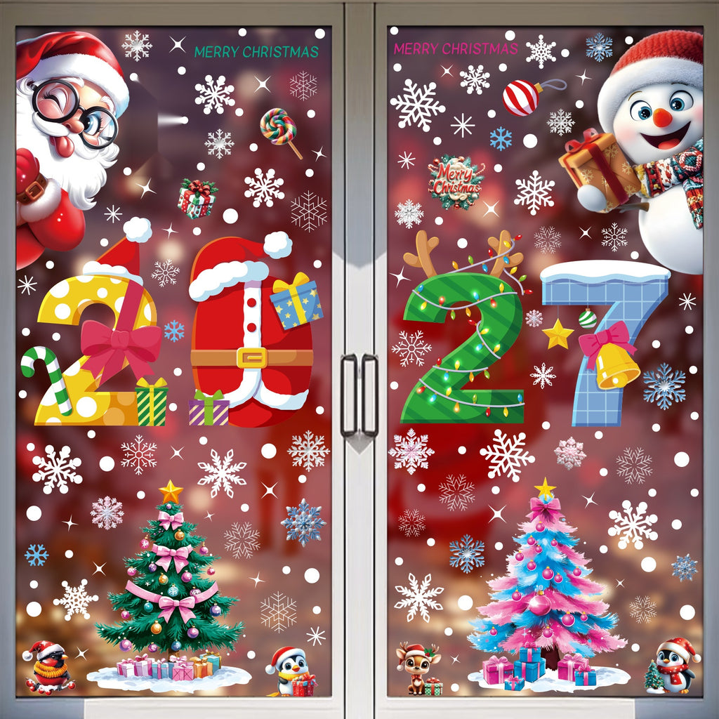 Snowman Reindeer Gingerbread Christmas Window Stickers, Snowflake Static Cling Party Decor