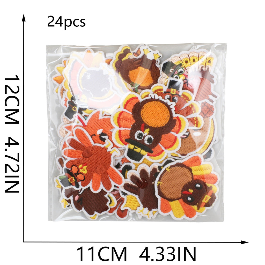Thanksgiving Turkey Embroidered Patches Iron On Maple Leaf Fall Theme Sew On Applique Decor
