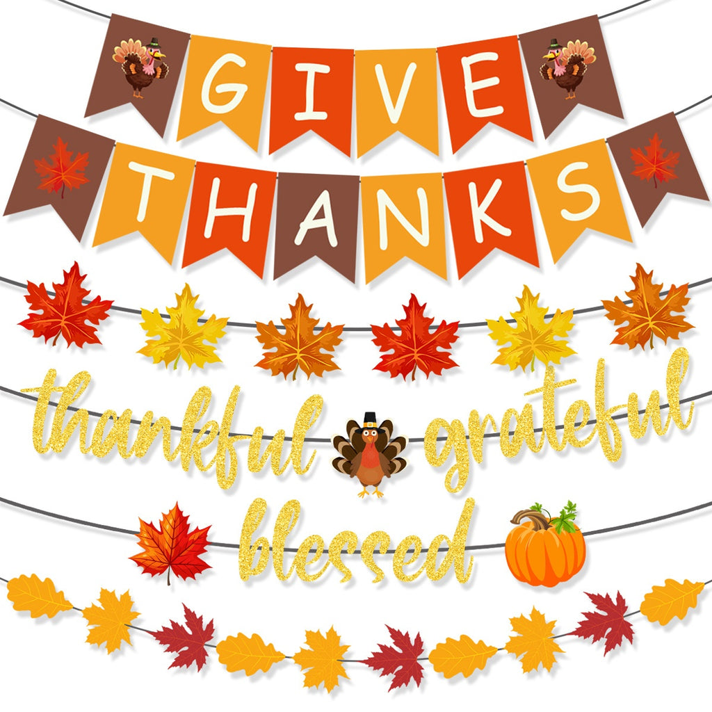 Thanksgiving Party Banner Turkey Pumpkin Maple Leaf Harvest Bunting Decorations