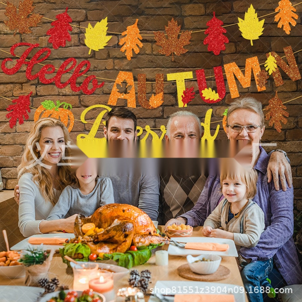 Hello Autumn Give Thanks Blessed Banner, Fall Thanksgiving Harvest Party Decor