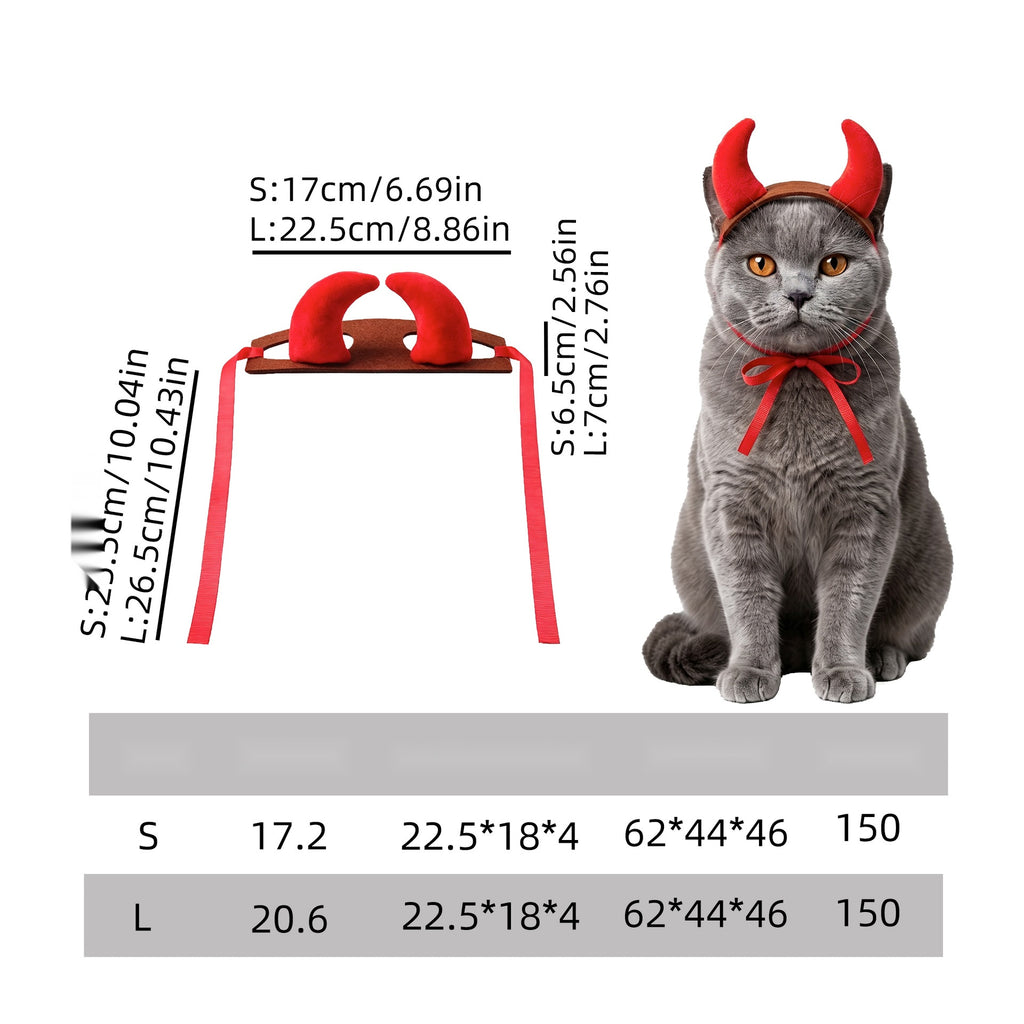 Halloween Pet Devil Horns Headband, Red Brown Fluffy Horn Headpiece for Cats and Dogs