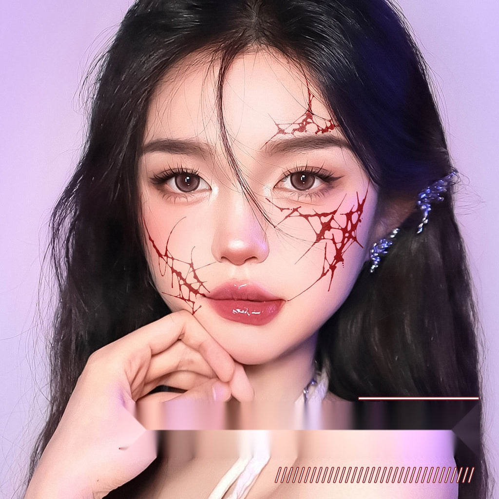 Halloween Colorful Face Tattoos, Cosplay Blood Spider Web Waterproof Special Effect Stickers