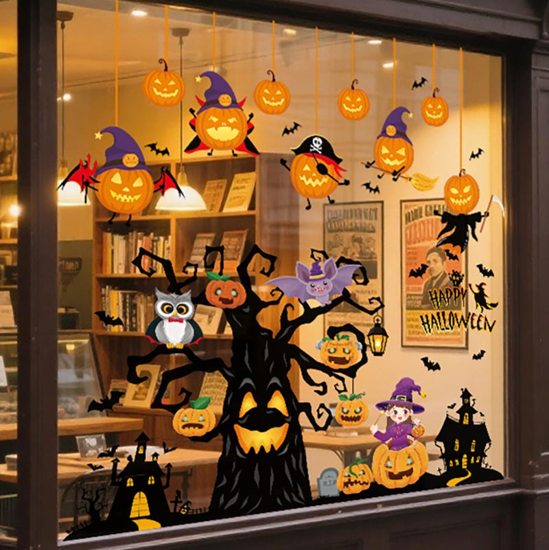 Halloween Pumpkin Ghost Witch Skull Static Cling Stickers, Storefront Window Glass Decals