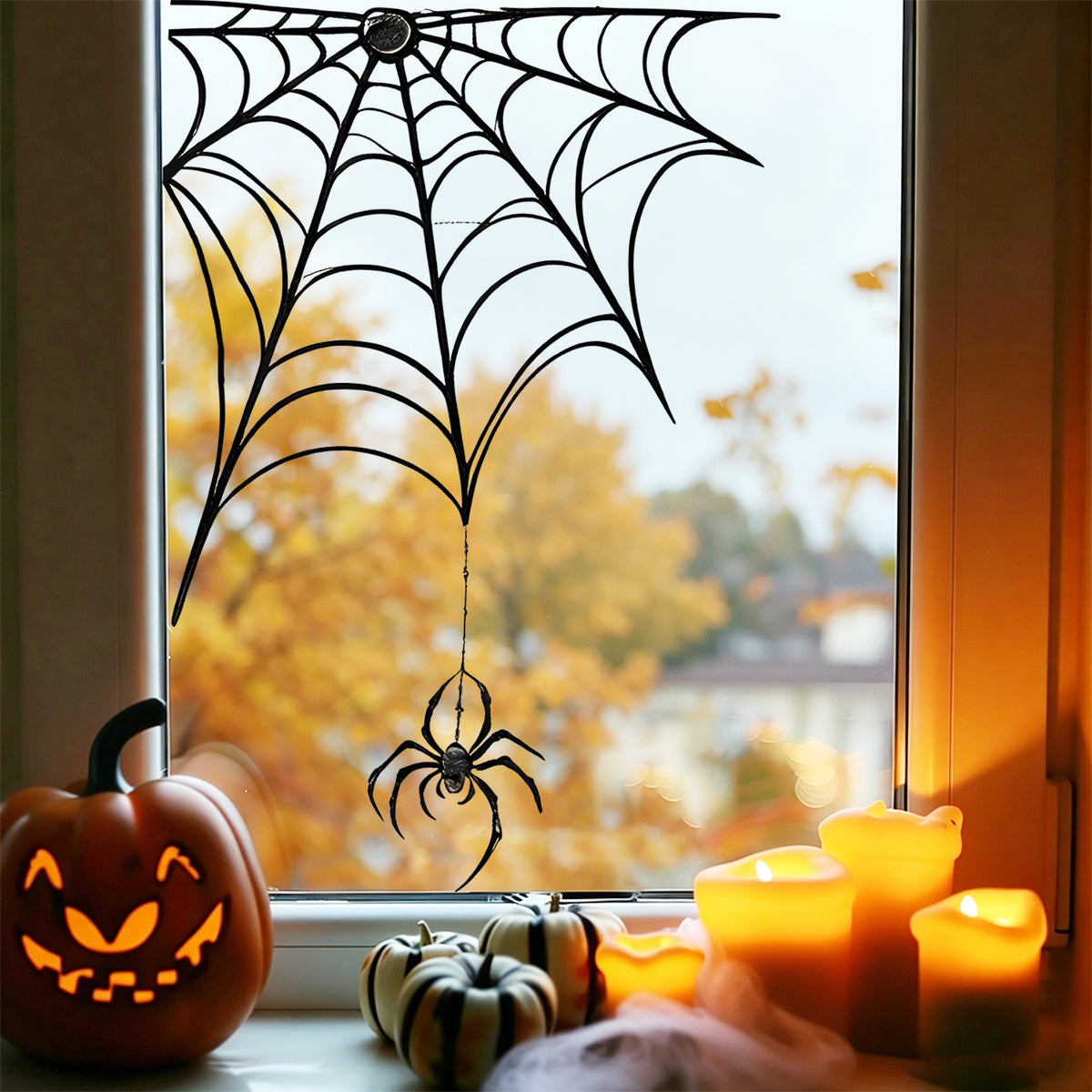 Halloween Spider And Black Cat Static Window Stickers, No Glue Removable Decorations For Bedroom Living Room Balcony Windows