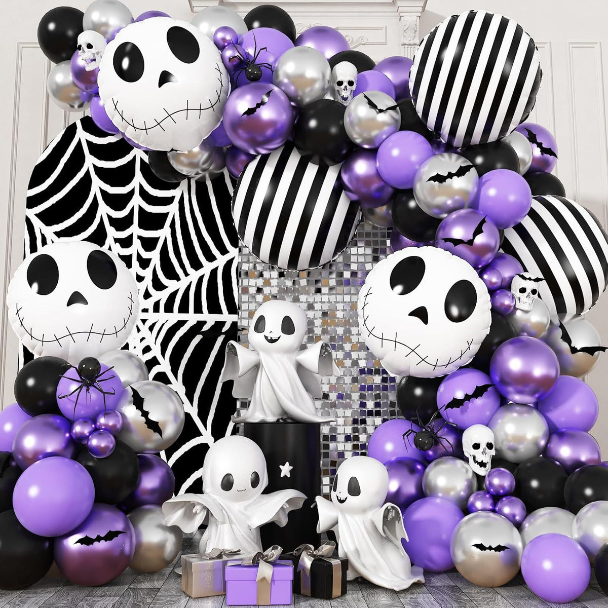 Halloween Balloon Garland Arch Kit, BOO Black And Orange Confetti Balloons With Spider Decorations Party Balloon Chain