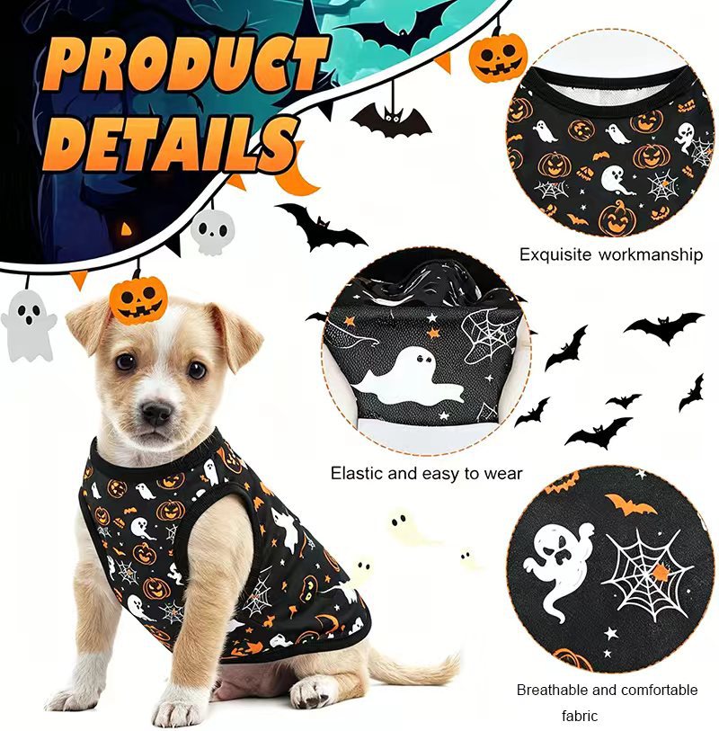 Pumpkin Vest Pet Clothes, Christmas Halloween Outfit for Dogs Cats Spring Summer Style