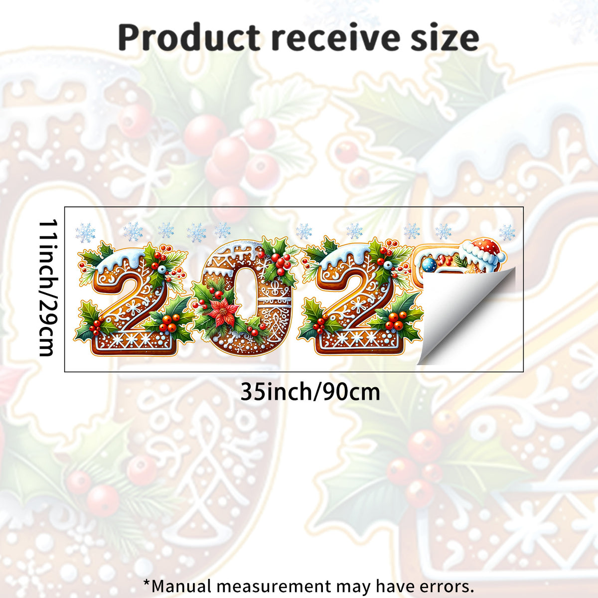 Gingerbread Christmas Static Window Clings, Holiday Glass Decorations for Living Room
