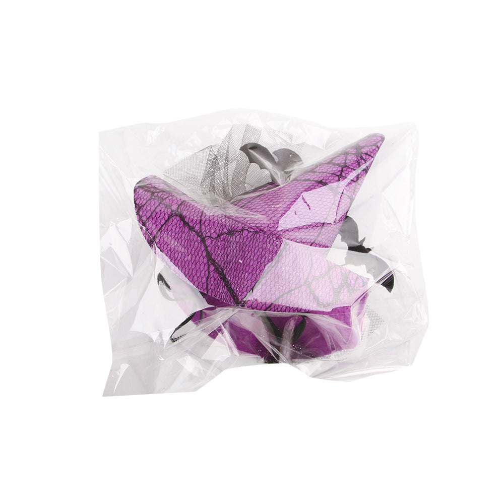 Halloween Pet Witch Hat for Cats, Lace Pointed Hat Costume Photo Prop