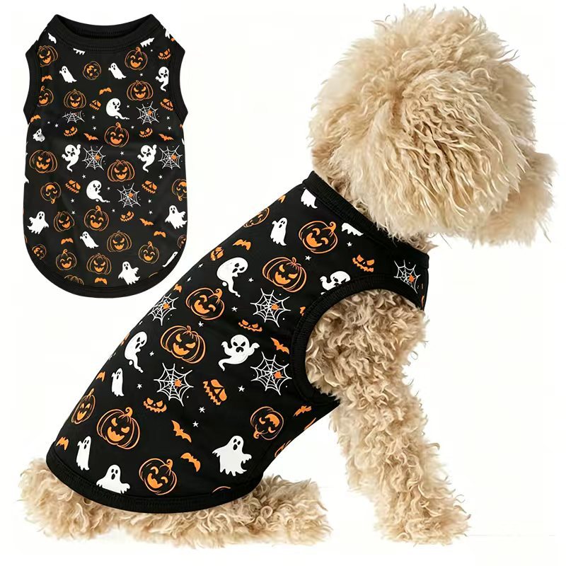 Pumpkin Vest Pet Clothes, Christmas Halloween Outfit for Dogs Cats Spring Summer Style