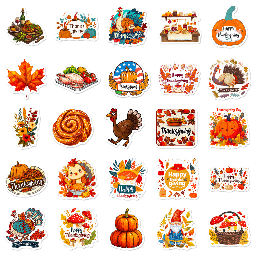 Thanksgiving Stickers 50 Pack, Harvest Turkey Maple Leaf Decals for Water Bottles Notebooks