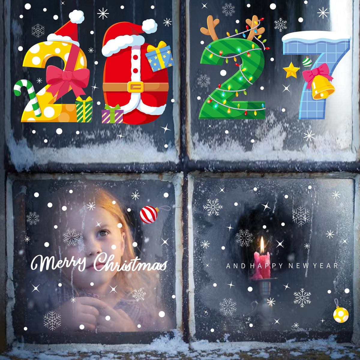 DIY Christmas Static Window Clings, No-Glue Removable Holiday Door and Window Stickers