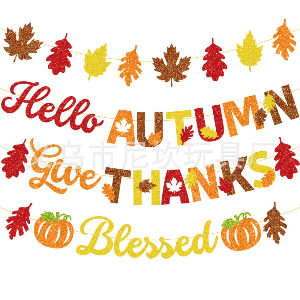 Hello Autumn Give Thanks Blessed Banner, Fall Thanksgiving Harvest Party Decor