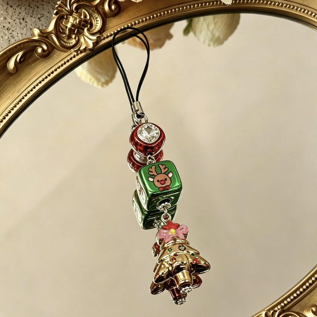 Christmas Phone Strap Charms, Reindeer Snowman Snowflake Keychain Bag Hanging Decorations