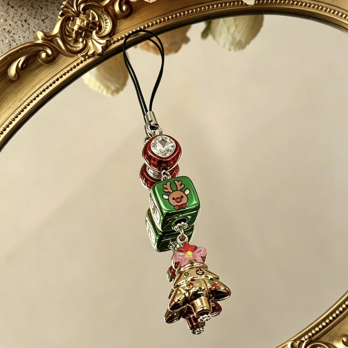 Christmas Phone Strap Charms, Reindeer Snowman Snowflake Keychain Bag Hanging Decorations
