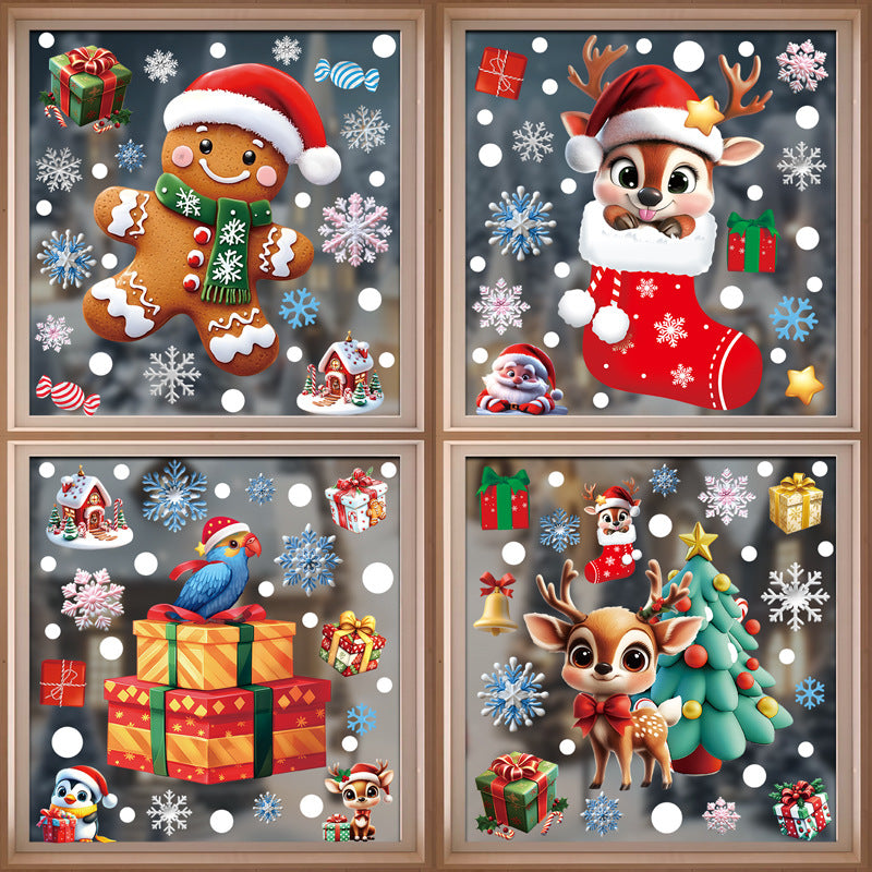 3D Snowflake Snowman Christmas Window Stickers, Santa Tree Gift PVC Static Cling Decals