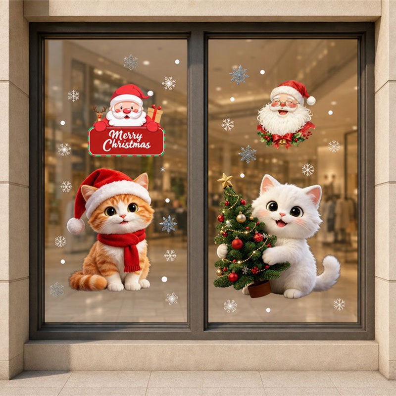 Cute Christmas Cat Static Glass Sticker, No Glue Holiday Window Decal For Pet Lovers