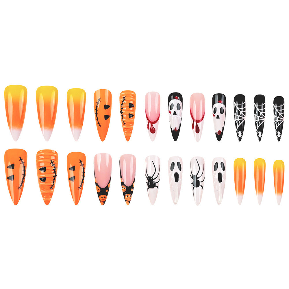 Halloween 3D Press On Nails 24 Pcs, Pumpkin Spider Hot Girl False Nails For Party Look