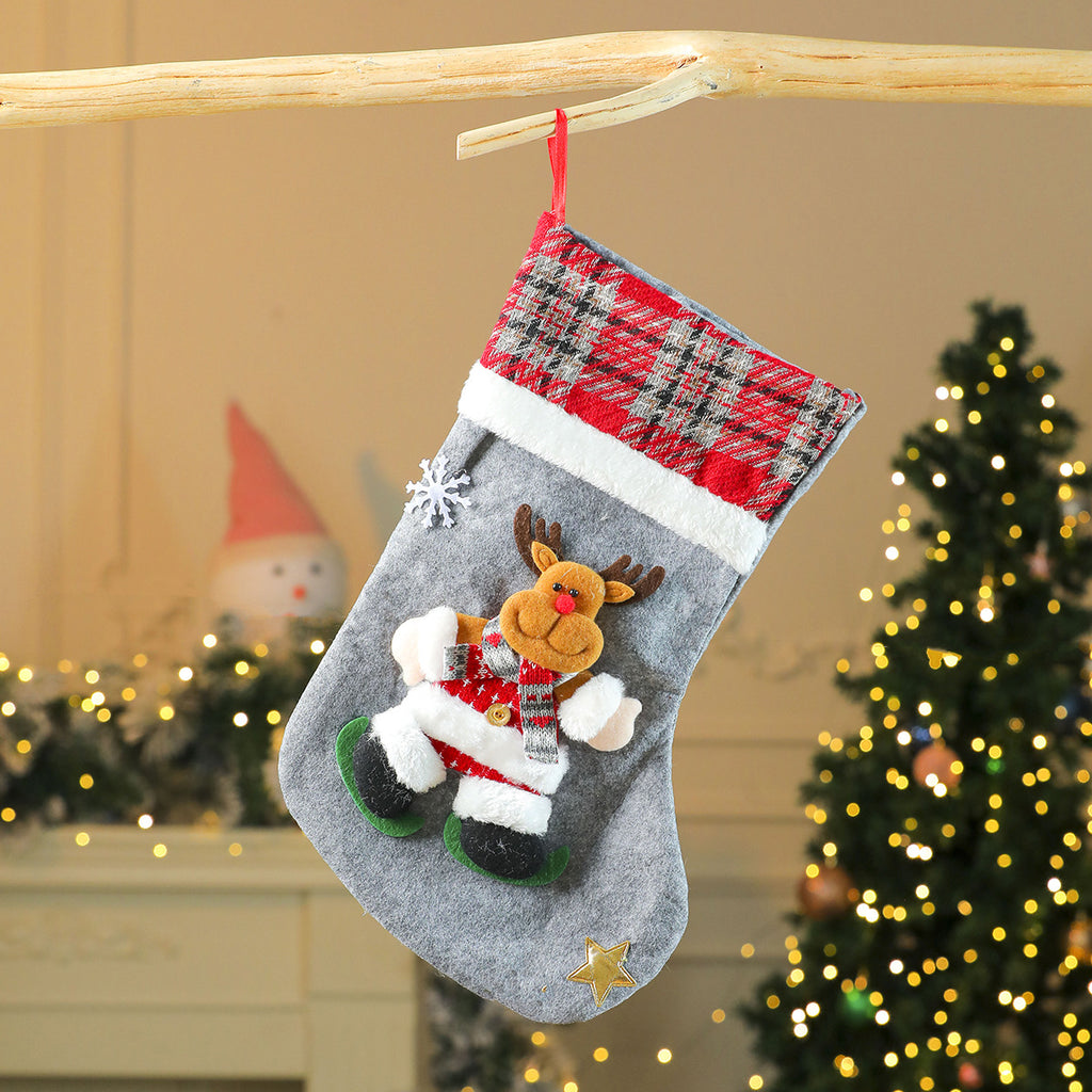 Large 3D Plush Character Christmas Stockings, Kids Gift Candy Bag Holiday Decorations