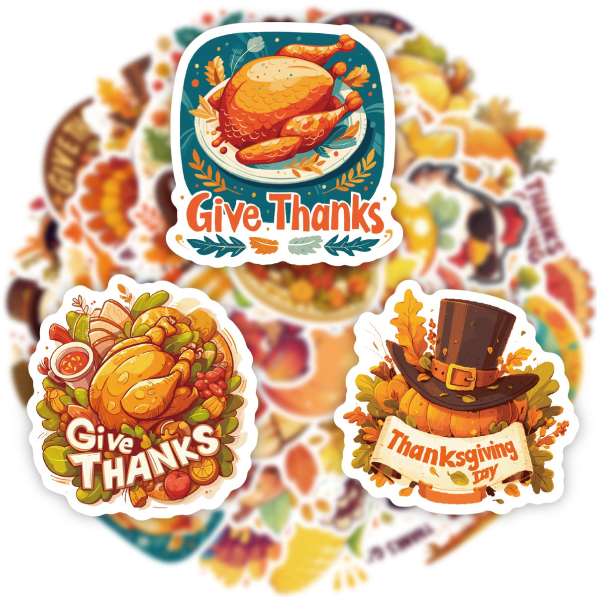 50 Pcs Thanksgiving Stickers Pumpkin Turkey Maple Leaf Cartoon Decor PP Stickers Scrapbook