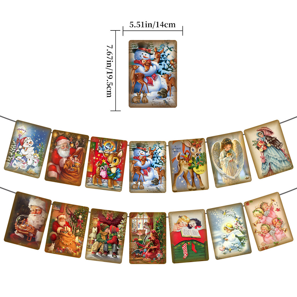Victorian Style Santa Christmas Banner, Fireplace Mantel Hanging Flag Holiday Decorations