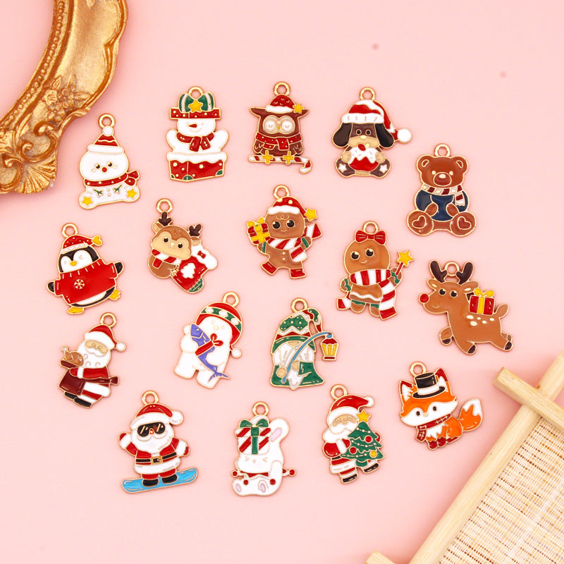 Christmas Keychain Ornaments Set, Santa Reindeer Snowflake Bear Penguin DIY Charms for Gifts